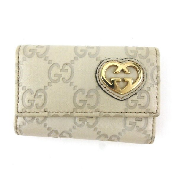 GUCCI Key Case Gucci Mabeige Gray Gray Leather Authentic - Picture 1 of 9
